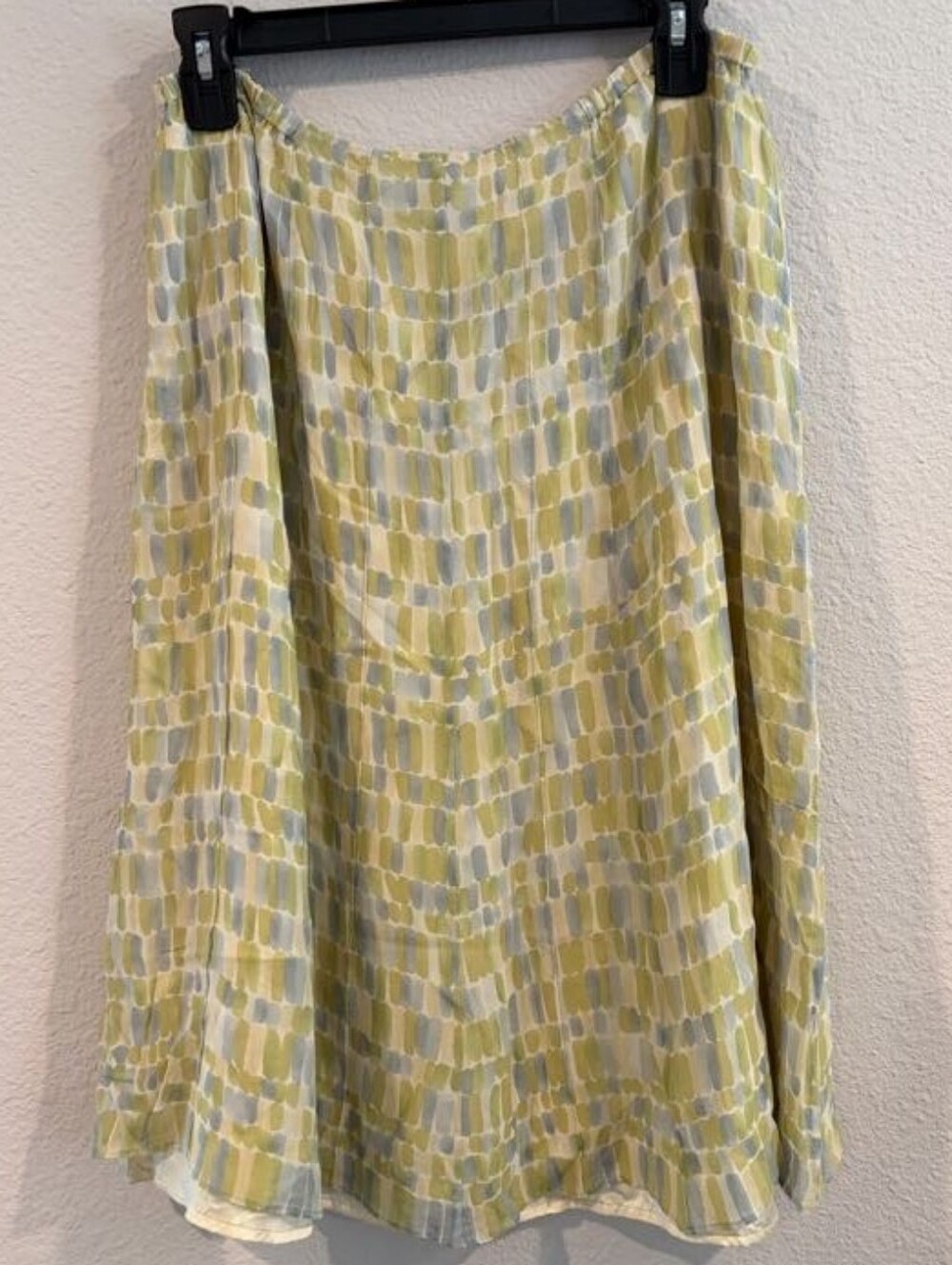 Talbots Petites Vintage Womens 100% Silk Blue Green Cream AOP MIDI Skirt Size 12